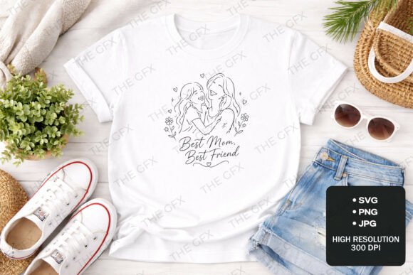 Best Mom Best Friend Line Art Design